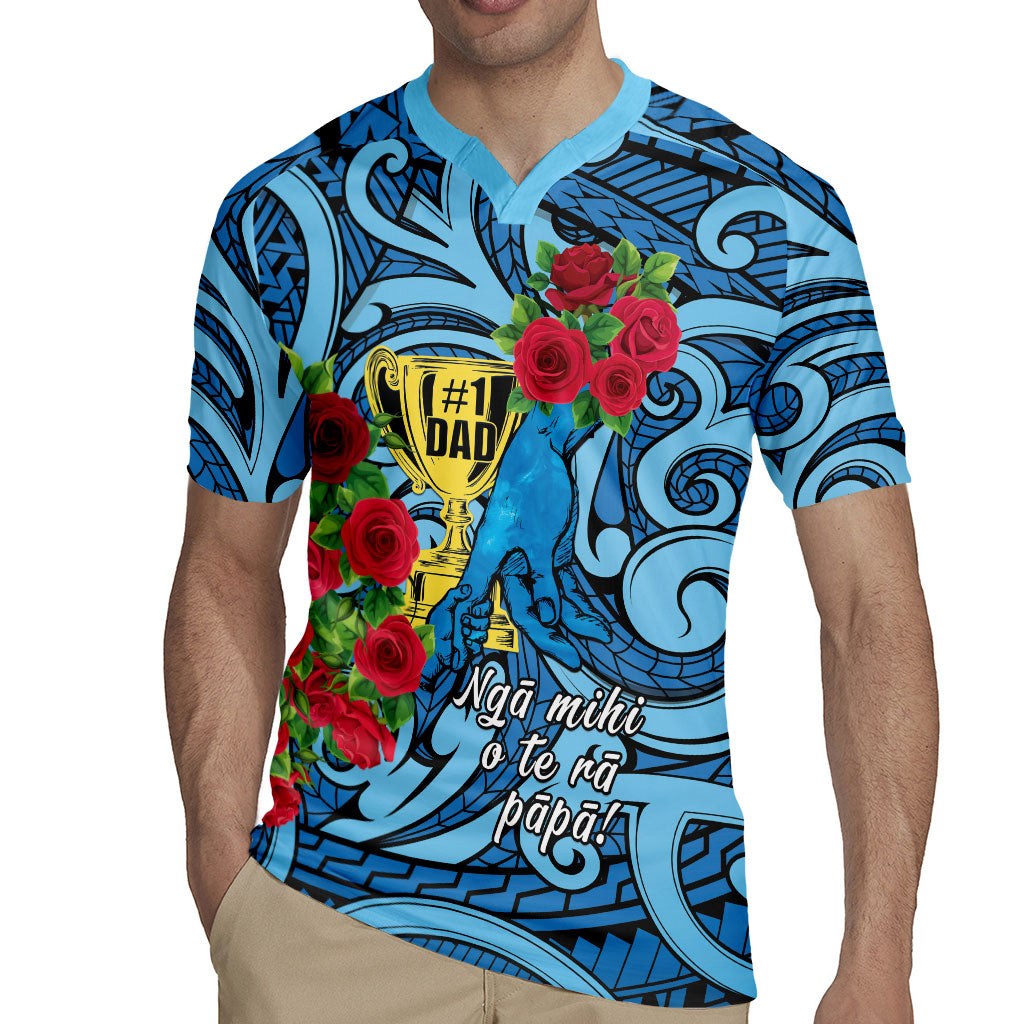Personalised New Zealand Father's Day Rugby Jersey Best Dad Trophy Red Rose Maori Pattern
