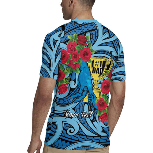 Personalised New Zealand Father's Day Rugby Jersey Best Dad Trophy Red Rose Maori Pattern