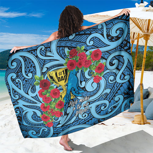 New Zealand Father's Day Sarong Best Dad Trophy Red Rose Maori Pattern