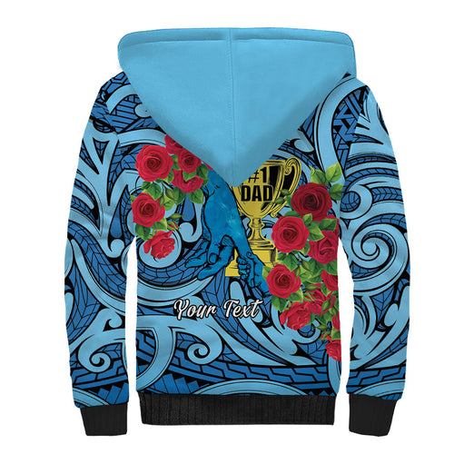 Personalised New Zealand Father's Day Sherpa Hoodie Best Dad Trophy Red Rose Maori Pattern