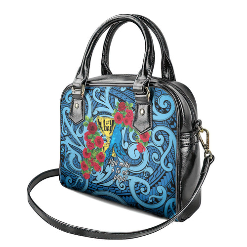 New Zealand Father's Day Shoulder Handbag Best Dad Trophy Red Rose Maori Pattern