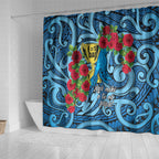 New Zealand Father's Day Shower Curtain Best Dad Trophy Red Rose Maori Pattern