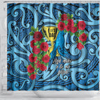 New Zealand Father's Day Shower Curtain Best Dad Trophy Red Rose Maori Pattern