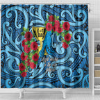 New Zealand Father's Day Shower Curtain Best Dad Trophy Red Rose Maori Pattern