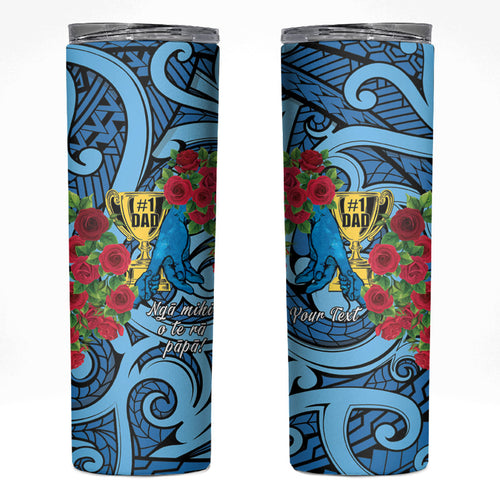 Personalised New Zealand Father's Day Skinny Tumbler Best Dad Trophy Red Rose Maori Pattern