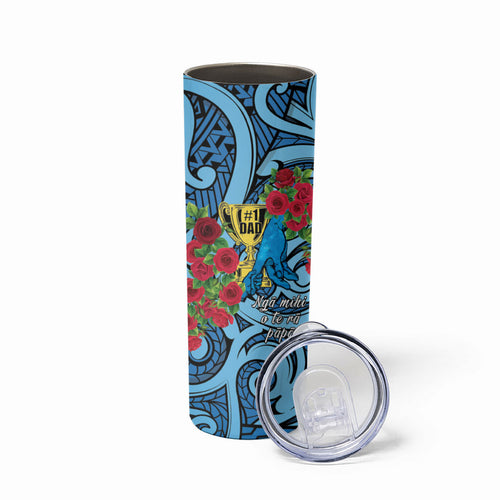 Personalised New Zealand Father's Day Skinny Tumbler Best Dad Trophy Red Rose Maori Pattern
