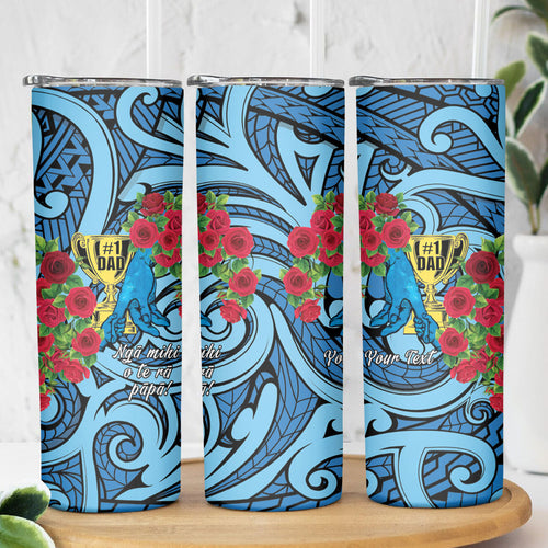 Personalised New Zealand Father's Day Skinny Tumbler Best Dad Trophy Red Rose Maori Pattern