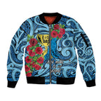 Personalised New Zealand Father's Day Sleeve Zip Bomber Jacket Best Dad Trophy Red Rose Maori Pattern