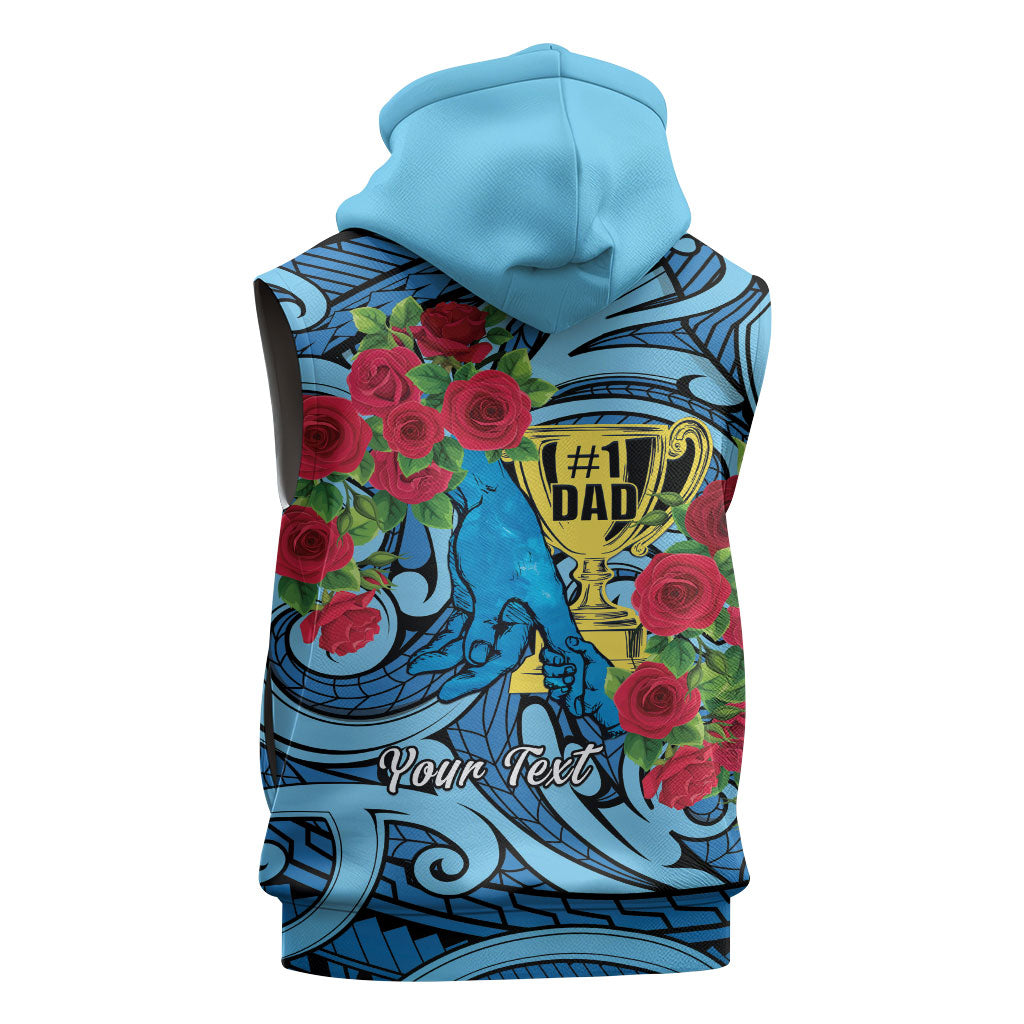 Personalised New Zealand Father's Day Sleeveless Hoodie Best Dad Trophy Red Rose Maori Pattern