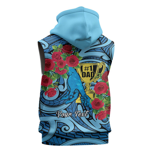Personalised New Zealand Father's Day Sleeveless Hoodie Best Dad Trophy Red Rose Maori Pattern