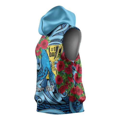 Personalised New Zealand Father's Day Sleeveless Hoodie Best Dad Trophy Red Rose Maori Pattern