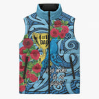 Personalised New Zealand Father's Day Sleeveless Puffer Jacket Best Dad Trophy Red Rose Maori Pattern