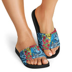 New Zealand Father's Day Slide Sandals Best Dad Trophy Red Rose Maori Pattern