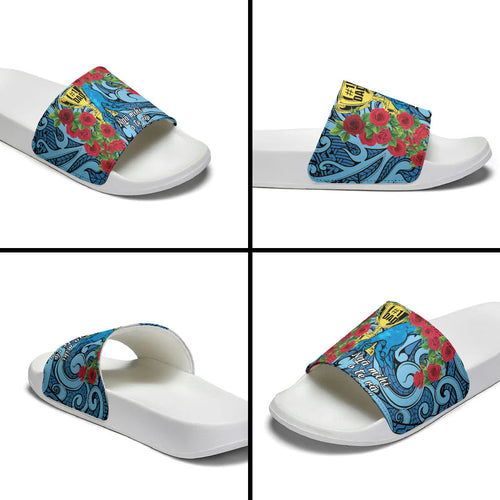 New Zealand Father's Day Slide Sandals Best Dad Trophy Red Rose Maori Pattern