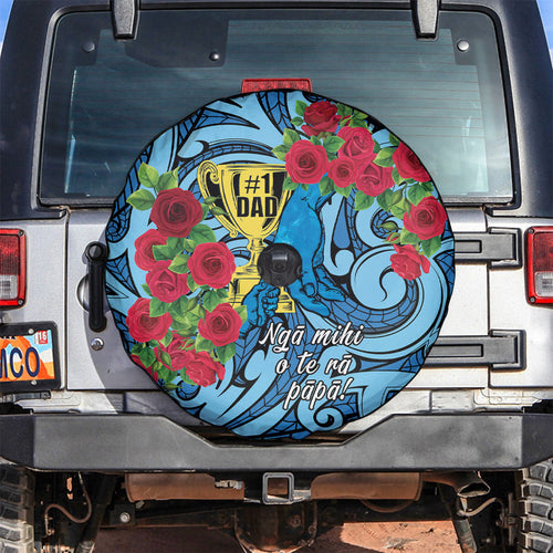 New Zealand Father's Day Spare Tire Cover Best Dad Trophy Red Rose Maori Pattern