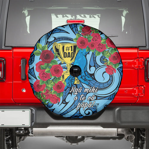 New Zealand Father's Day Spare Tire Cover Best Dad Trophy Red Rose Maori Pattern