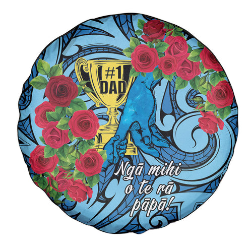 New Zealand Father's Day Spare Tire Cover Best Dad Trophy Red Rose Maori Pattern
