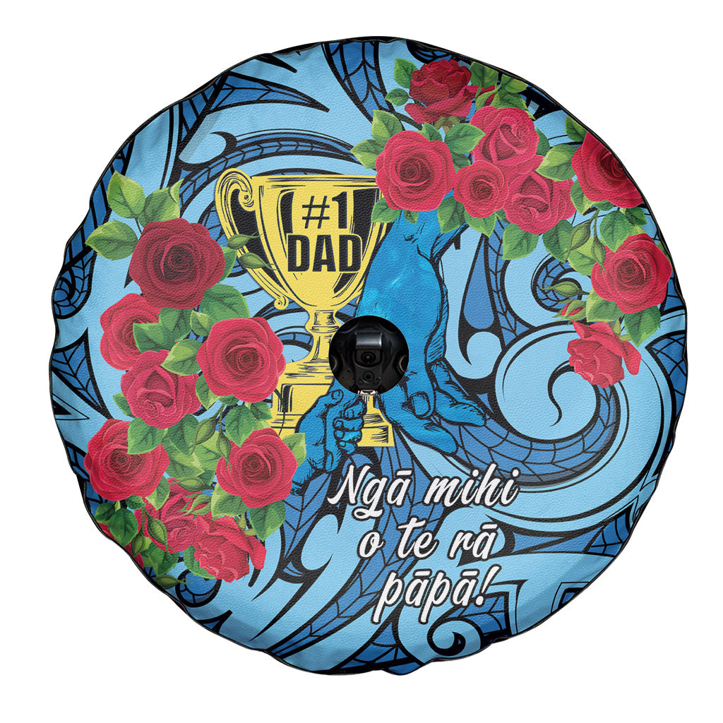 New Zealand Father's Day Spare Tire Cover Best Dad Trophy Red Rose Maori Pattern