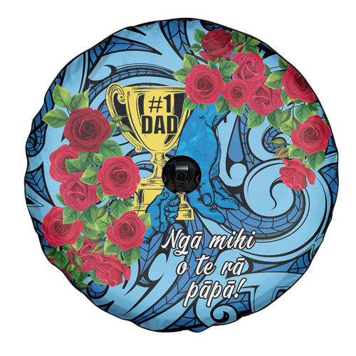 New Zealand Father's Day Spare Tire Cover Best Dad Trophy Red Rose Maori Pattern