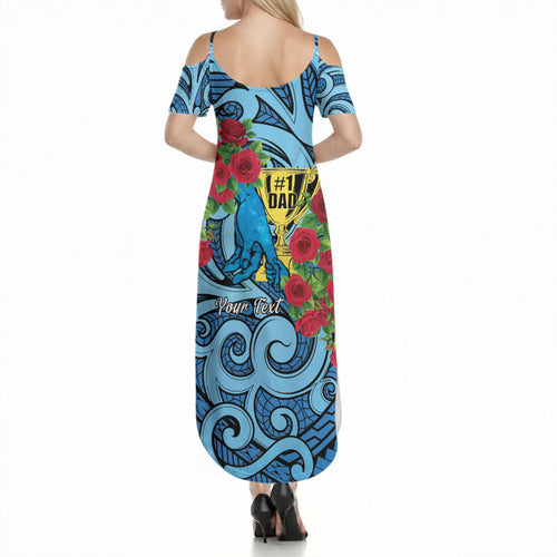 Personalised New Zealand Father's Day Summer Maxi Dress Best Dad Trophy Red Rose Maori Pattern
