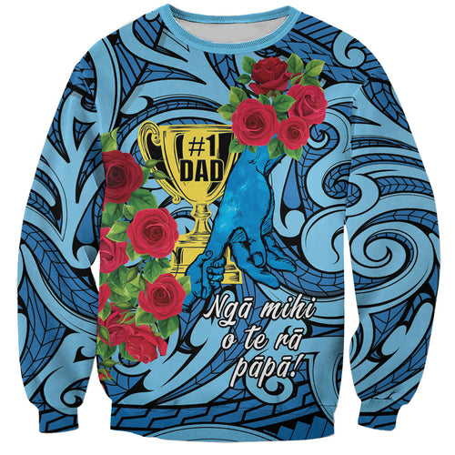 Personalised New Zealand Father's Day Sweatshirt Best Dad Trophy Red Rose Maori Pattern