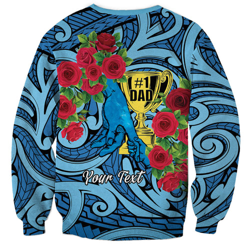Personalised New Zealand Father's Day Sweatshirt Best Dad Trophy Red Rose Maori Pattern