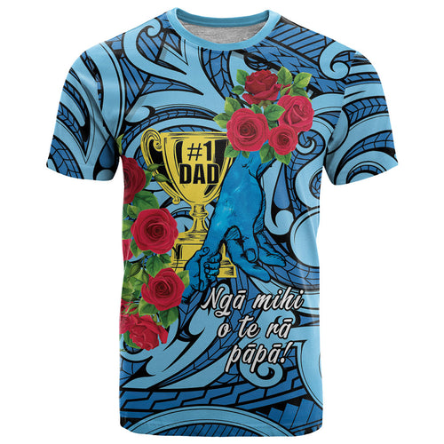 Personalised New Zealand Father's Day T Shirt Best Dad Trophy Red Rose Maori Pattern