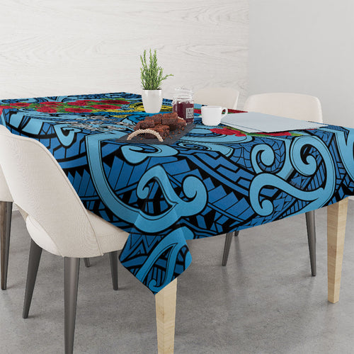 New Zealand Father's Day Tablecloth Best Dad Trophy Red Rose Maori Pattern