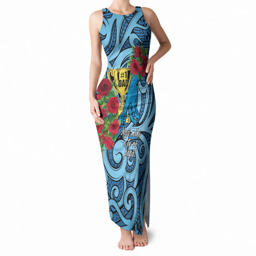 Personalised New Zealand Father's Day Tank Maxi Dress Best Dad Trophy Red Rose Maori Pattern
