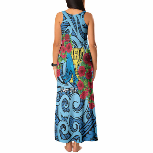 Personalised New Zealand Father's Day Tank Maxi Dress Best Dad Trophy Red Rose Maori Pattern