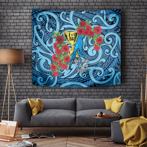 New Zealand Father's Day Tapestry Best Dad Trophy Red Rose Maori Pattern