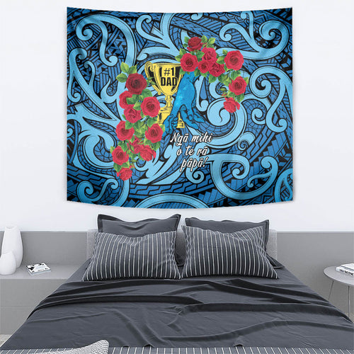 New Zealand Father's Day Tapestry Best Dad Trophy Red Rose Maori Pattern