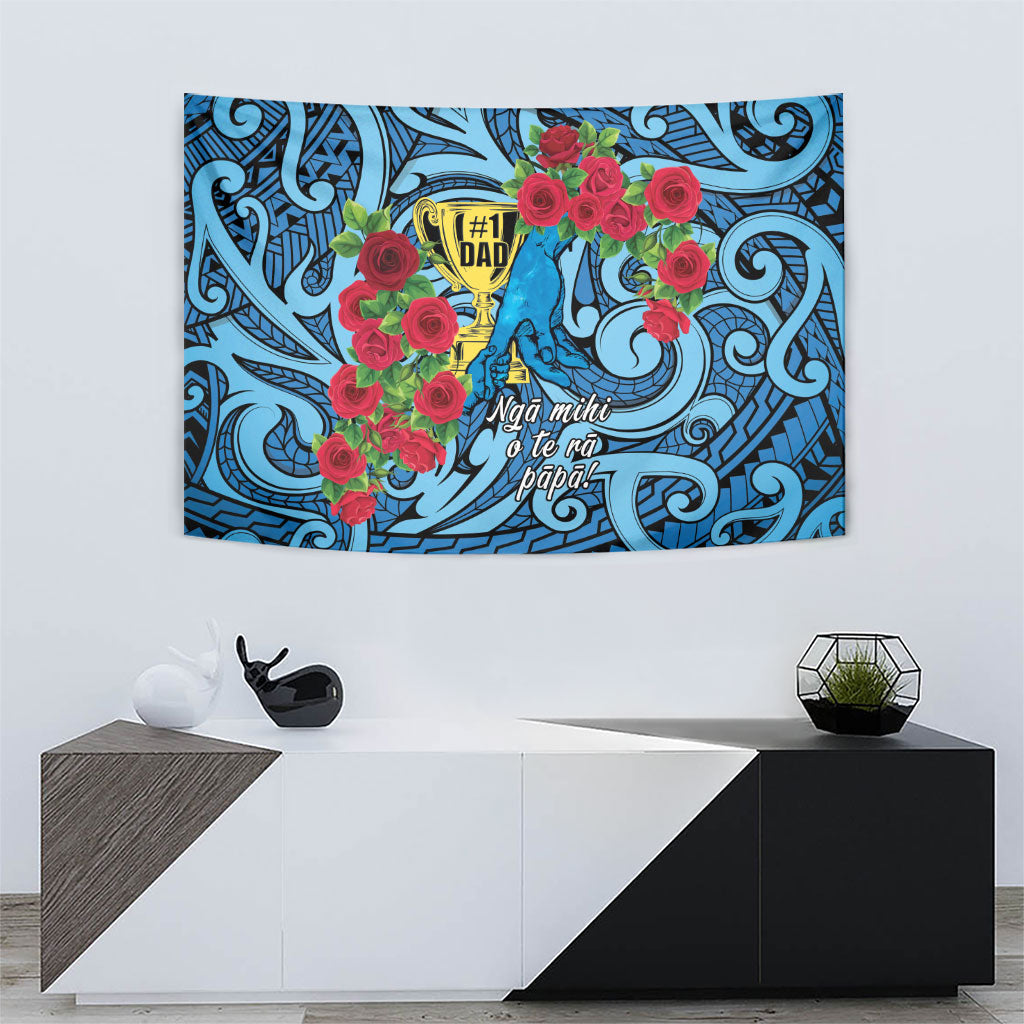 New Zealand Father's Day Tapestry Best Dad Trophy Red Rose Maori Pattern