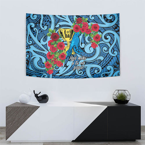 New Zealand Father's Day Tapestry Best Dad Trophy Red Rose Maori Pattern