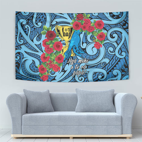 New Zealand Father's Day Tapestry Best Dad Trophy Red Rose Maori Pattern