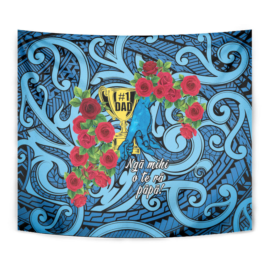 New Zealand Father's Day Tapestry Best Dad Trophy Red Rose Maori Pattern