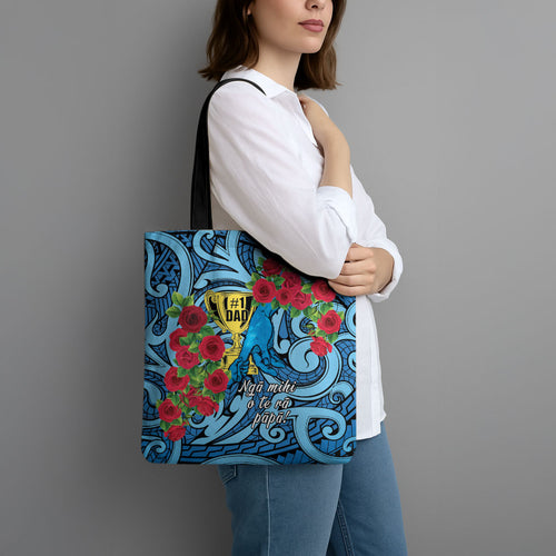 New Zealand Father's Day Tote Bag Best Dad Trophy Red Rose Maori Pattern