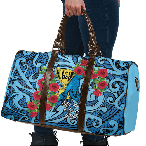 New Zealand Father's Day Travel Bag Best Dad Trophy Red Rose Maori Pattern