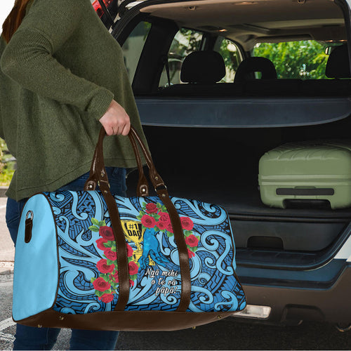 New Zealand Father's Day Travel Bag Best Dad Trophy Red Rose Maori Pattern