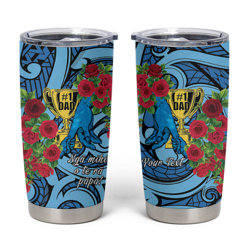 Personalised New Zealand Father's Day Tumbler Cup Best Dad Trophy Red Rose Maori Pattern