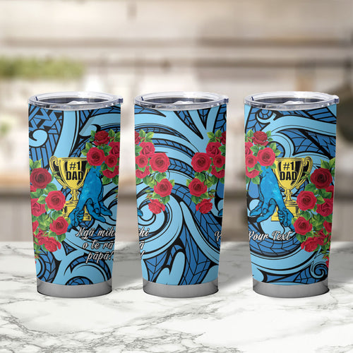 Personalised New Zealand Father's Day Tumbler Cup Best Dad Trophy Red Rose Maori Pattern