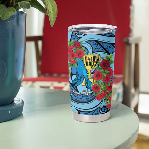 Personalised New Zealand Father's Day Tumbler Cup Best Dad Trophy Red Rose Maori Pattern