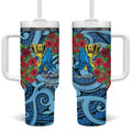 Personalised New Zealand Father's Day Tumbler With Handle Best Dad Trophy Red Rose Maori Pattern