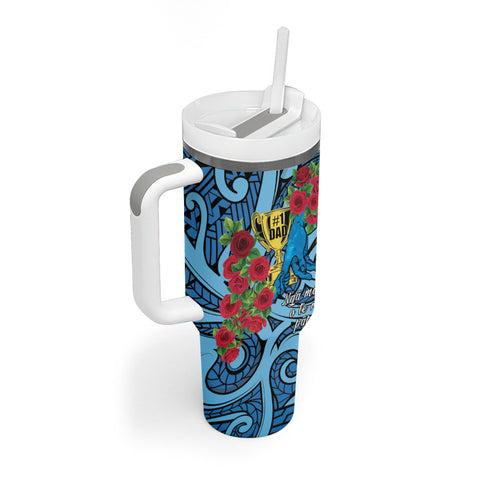 Personalised New Zealand Father's Day Tumbler With Handle Best Dad Trophy Red Rose Maori Pattern