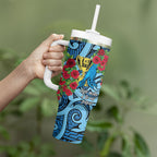 Personalised New Zealand Father's Day Tumbler With Handle Best Dad Trophy Red Rose Maori Pattern