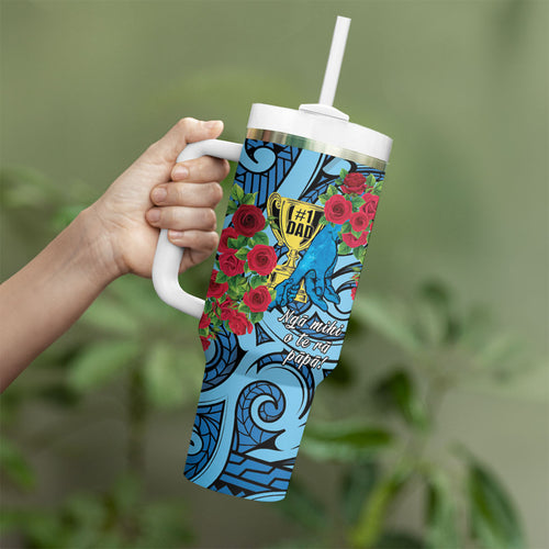 Personalised New Zealand Father's Day Tumbler With Handle Best Dad Trophy Red Rose Maori Pattern