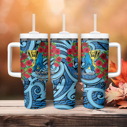 Personalised New Zealand Father's Day Tumbler With Handle Best Dad Trophy Red Rose Maori Pattern
