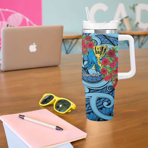 Personalised New Zealand Father's Day Tumbler With Handle Best Dad Trophy Red Rose Maori Pattern