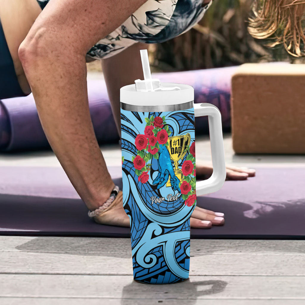Personalised New Zealand Father's Day Tumbler With Handle Best Dad Trophy Red Rose Maori Pattern