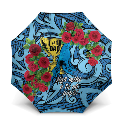 New Zealand Father's Day Umbrella Best Dad Trophy Red Rose Maori Pattern